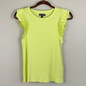 J. Crew Lime Green Vintage Rib Ruffle Crewneck Tank Top Size Medium